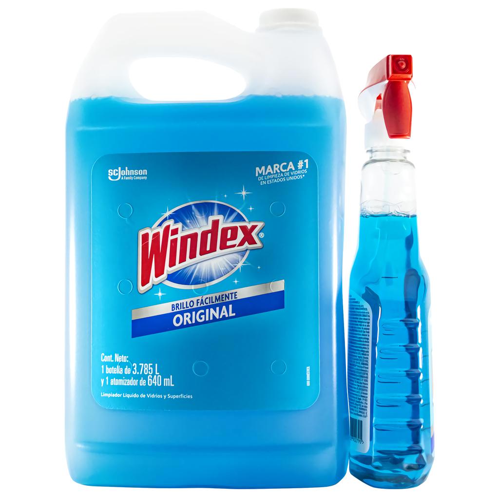 Windex Original Limpiador de Vidrios 3.78 L + Botella de 640 mL