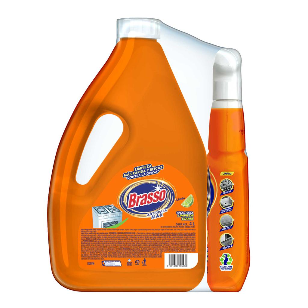 Brasso Limpiador Antigrasa Limón 4 L + 650 mL